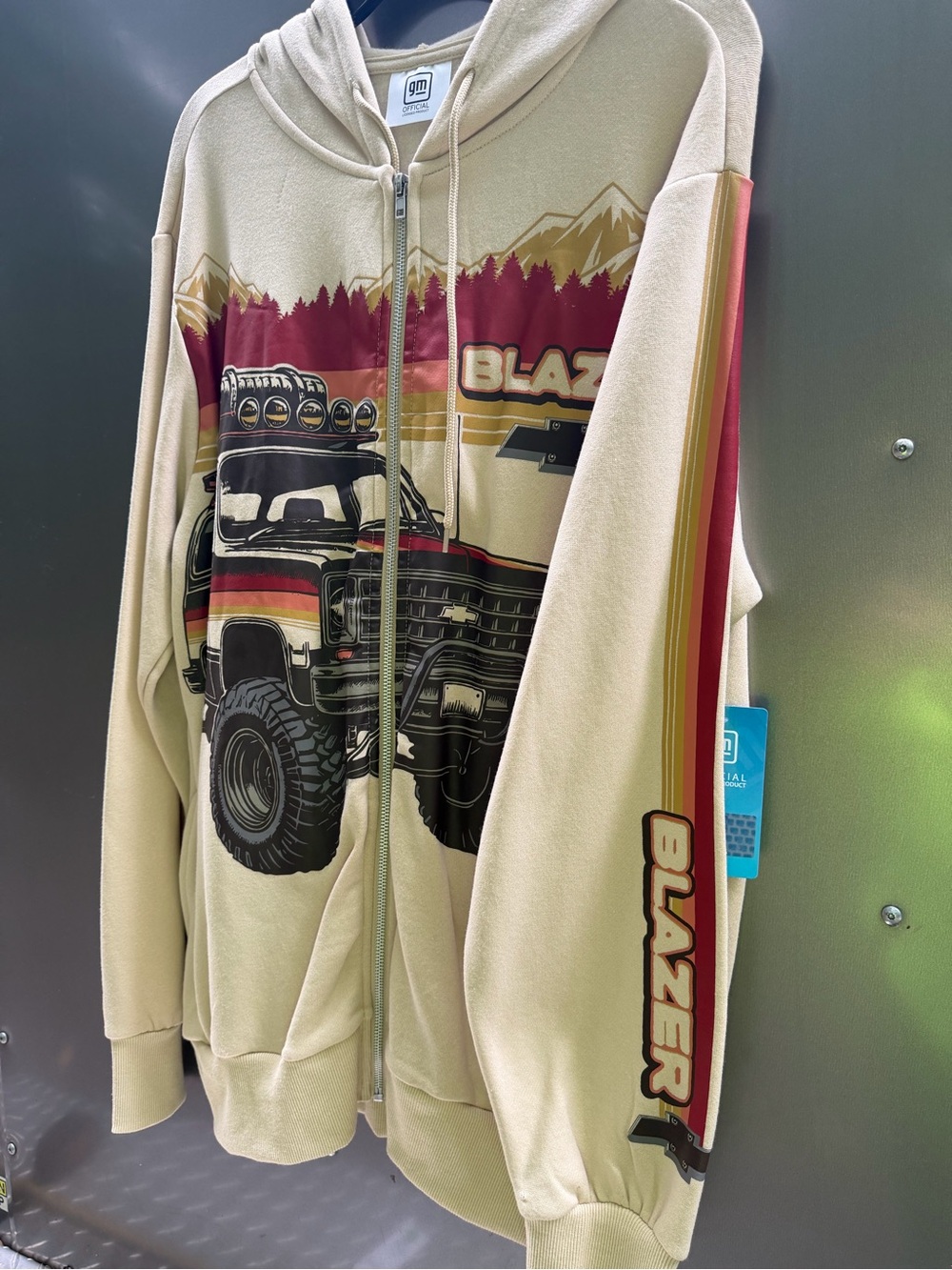 Blazer Graphic Zip-Up Hoodie Jacket - Cream with Maroon Accent